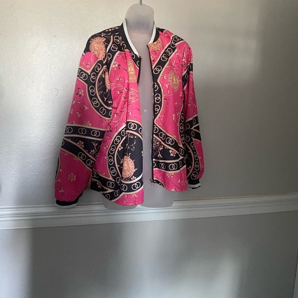 Women's Pink and Black Patterned Jacket - Picture 3 of 5